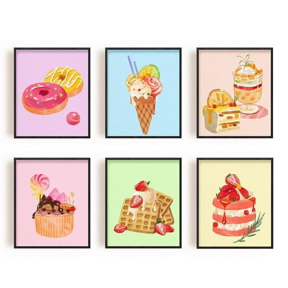 Ice Cream Canvas Paintings Cake Unframed Canvas Prints Dessert Poster Candy Wall Art Decor Girls Bedroom Wall Decor Modern Art Pink Poster Room Cake Shop Decor 6pcs/set
