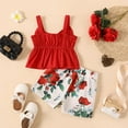 thumbnail image 5 of 2pcs Toddler Girls Clothes Bowknot Design Camisole and Floral Print Shorts Outfit Set, Red, 3 Years, 5 of 6