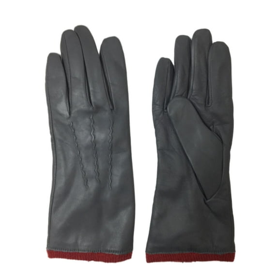 Womens Gray & Red Leather Gloves Acrylic Lined Medium