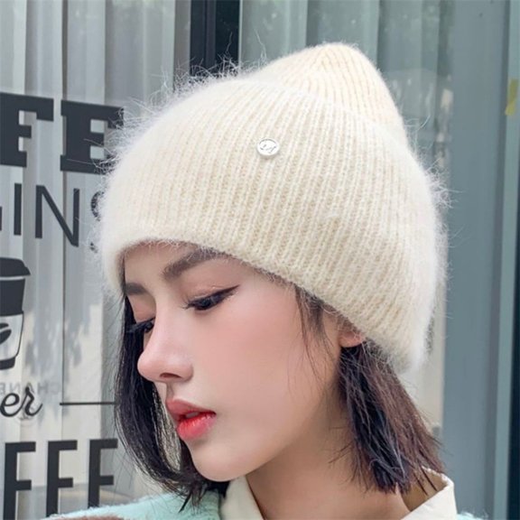 Dyfzdhu Women Casual Fold Hem Warm Fashion Hat Knit Solid Trim Outdoor Activities Windproof Cap Beige
