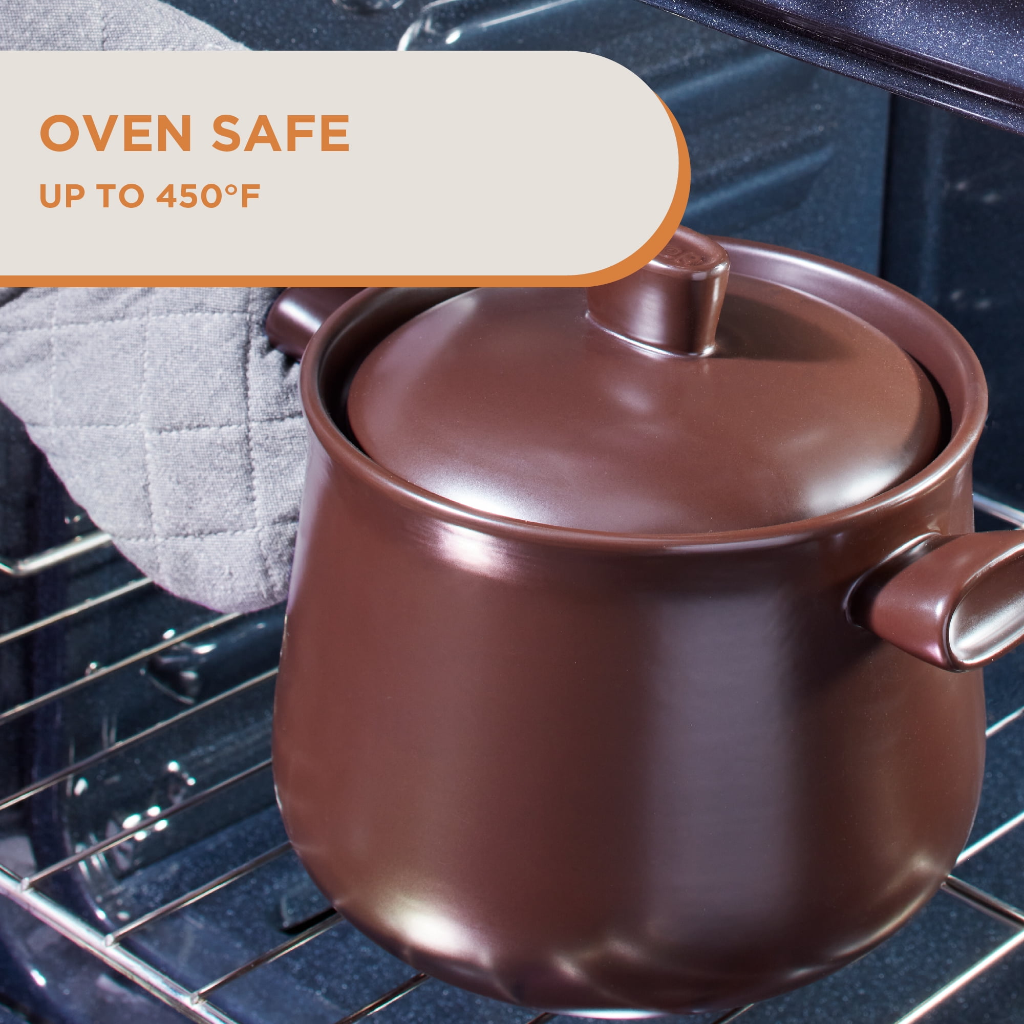 Supor 4.8QT Deep Round Stew Pot with Lid, Pottery Healthy Cooking Pot, Even Heat & Moisture Lock Design