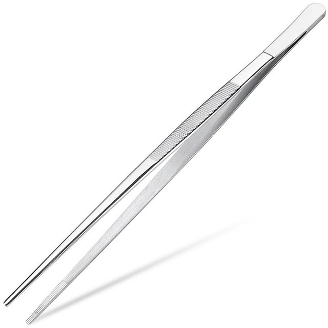 Muyoka Pinzas de cocina Pinzas rectas de acero inoxidable de 10/12 pulgadas Pinzas de precisión fina para alimentos Pinzas antideslizantes ergonómicas Gadget de cocina para asar a la parrilla Asar Lad Muyoka Hogar