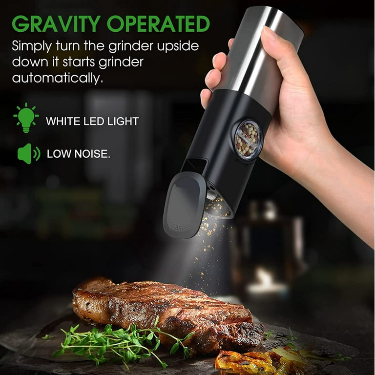Rechargeable Gravity Salt & Pepper Grinder Set with LED Light