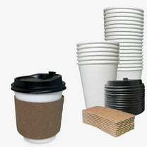[25 Pack] 10oz Disposable White Paper Coffee Cups with Black Dome Lids and Protective Corrugated Cup Sleeves - Perfect Disposable Travel Mug for Home, Office, Coffee Shop, Travel, Tea