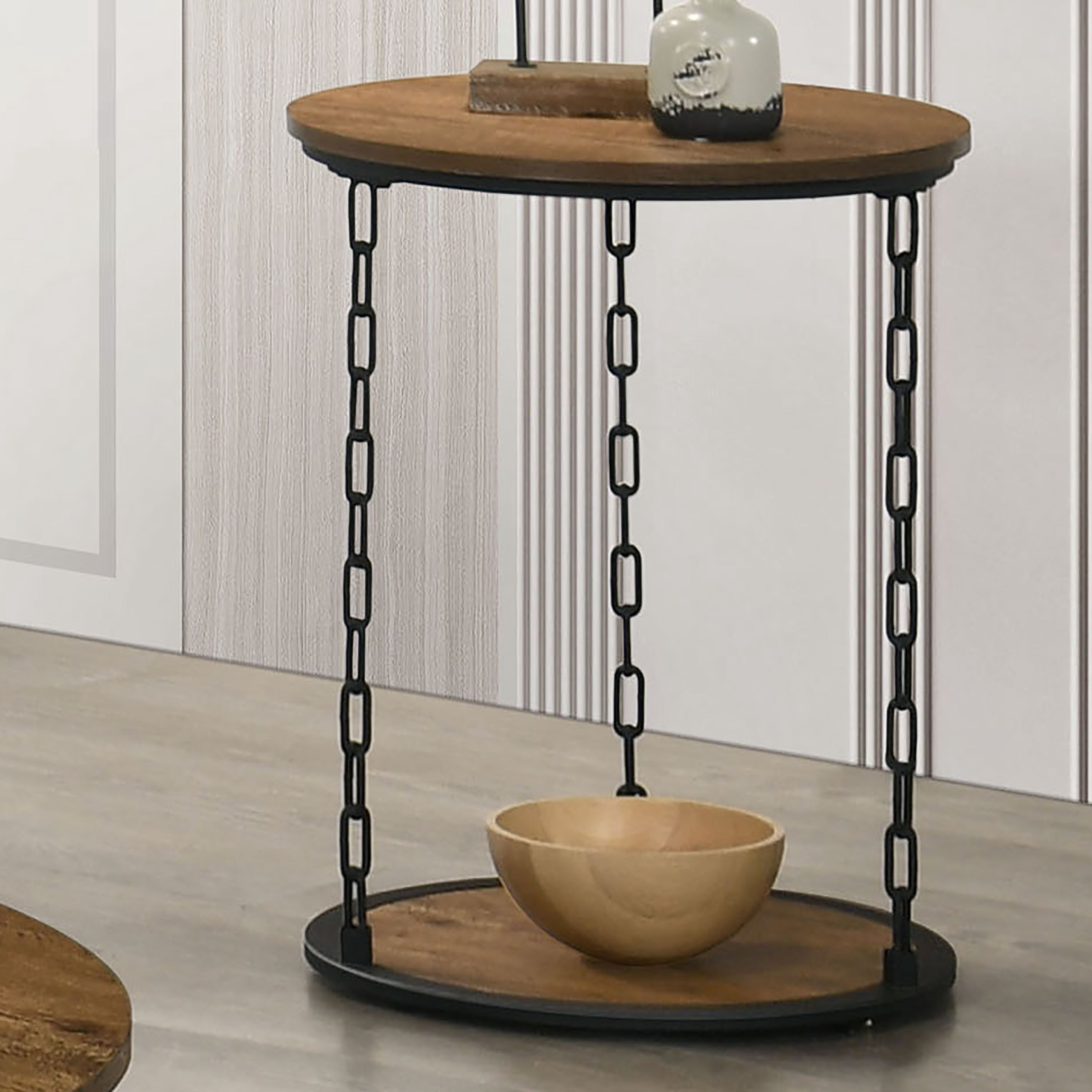 Furniture of America Brina Rustic Open Shelf Round 3-Piece Accent Table Set, Natural