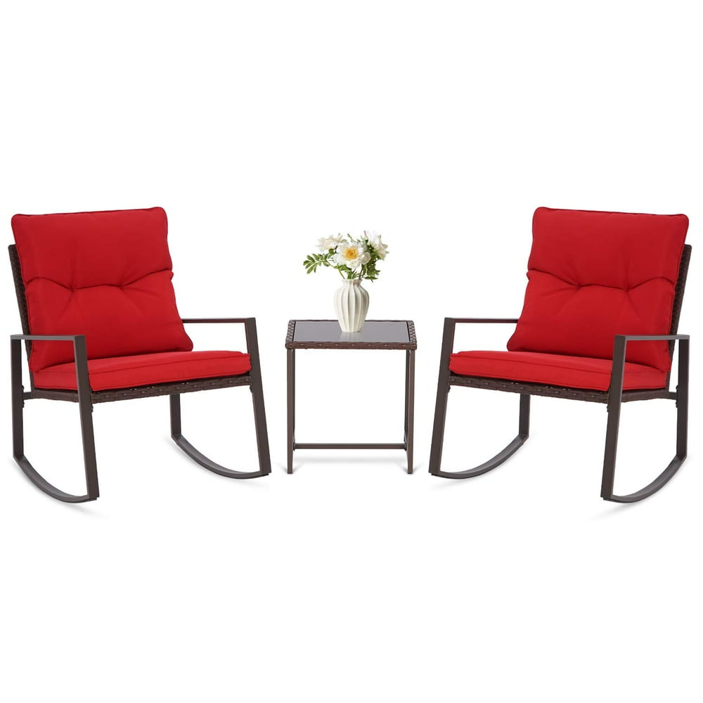 SUNCROWN Outdoor 3-Piece Rocking Bistro Set: Brown Wicker Furniture-Two