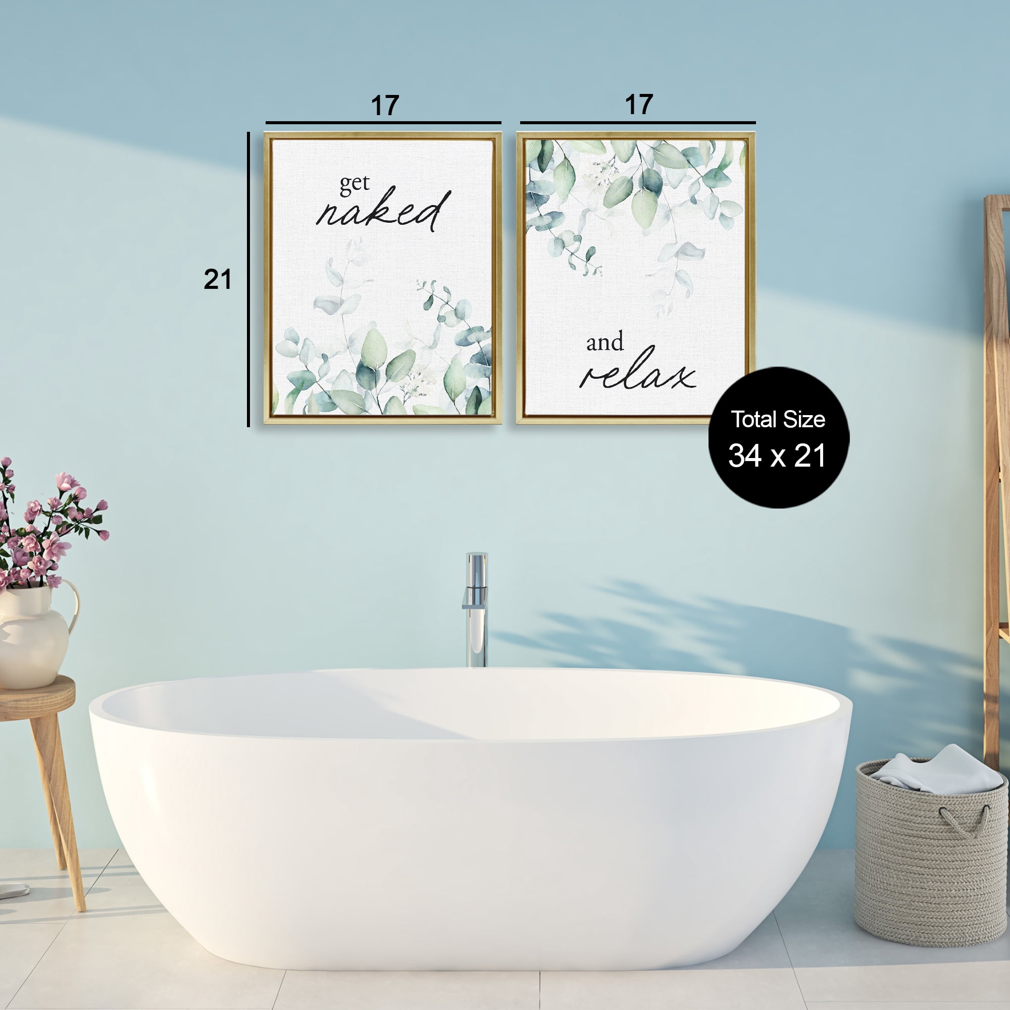 Get Naked & Relax Herbs 2 Piece Gold Framed Floater Canvas Set, design by Lettered and Lined