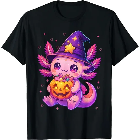 Cute Axolotl Witch Pumpkin Halloween Costumes Girls Kids T-Shirt