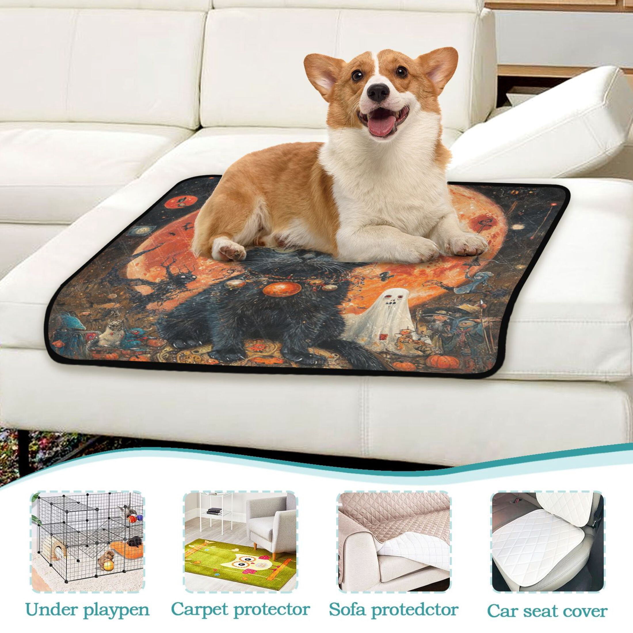 Qxltty Pumpkin Element Black Cat Cat litter Pads Pet Set of 2 Diaper Mats Center Anti-leakage Layer Absorbent Soft and Comfortable