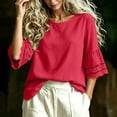 thumbnail image 3 of HAiming Cotton Linen Tops for Women Summer Tiered Short Sleeve Tee Loose Casual Comfy Solid Color Scoop Neck Shirts Outwear Tops, 3 of 7