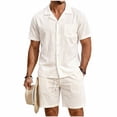 thumbnail image 2 of Ceisia Mens 2 Piece Linen Blend Camp Collar Short Sleeve Shirt and Drawstring Shorts Set Casual Summer Outfit for Men Beach White S Gifts for Father, 2 of 6
