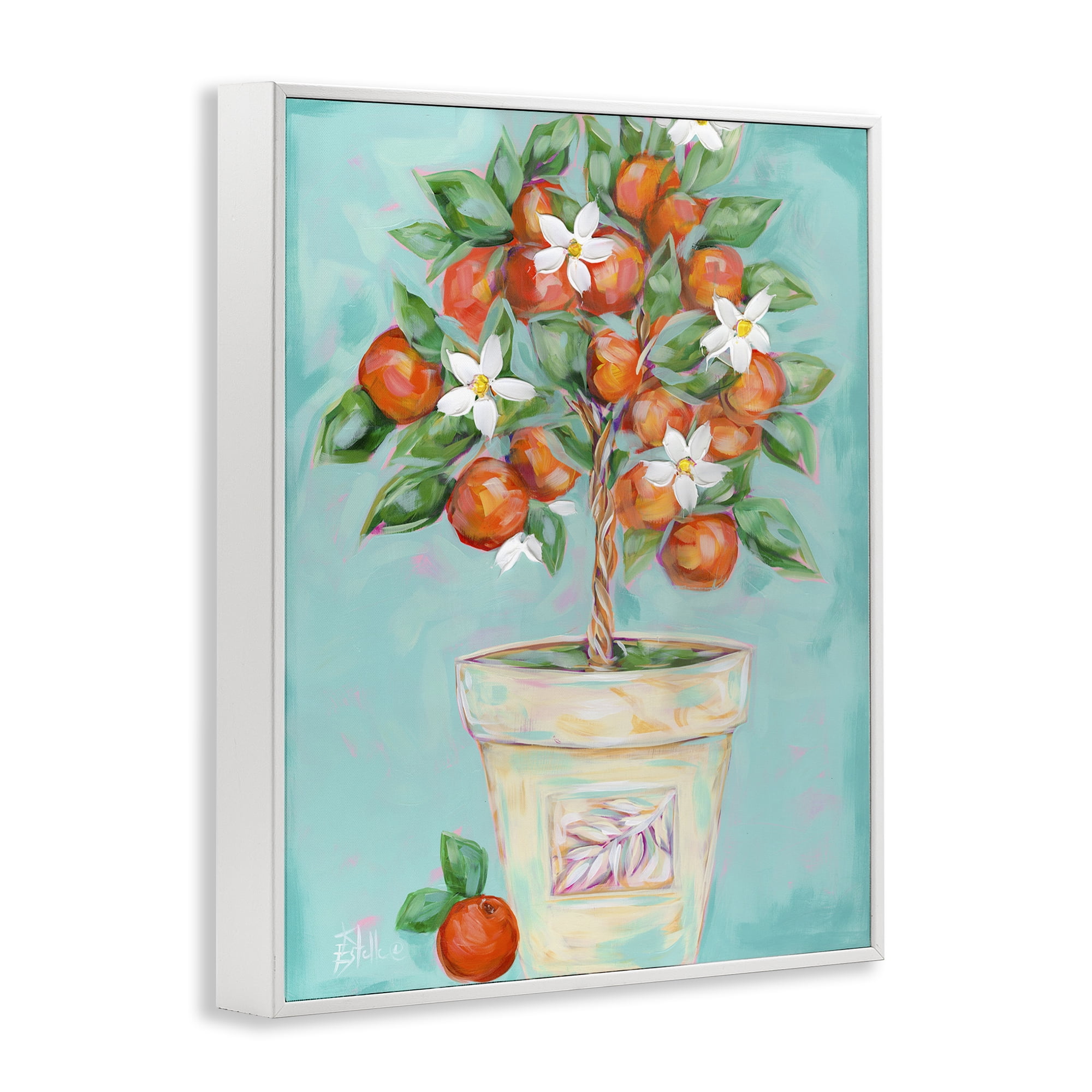 Stupell Industries Orange Blossom Clay Pot Food & Beverage Painting White Framed Art Print Wall Art, 11 x 14