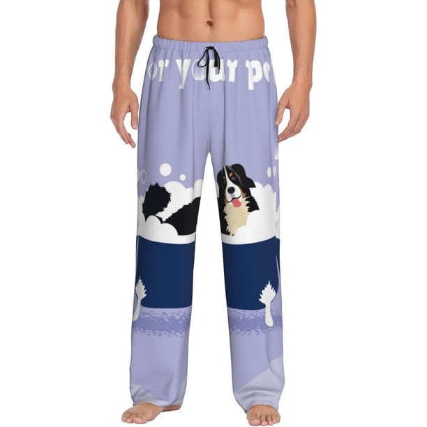 Fotbe Bernese Mountain Dog Sitting Bath Tub Pantalones de Pijama para Hombre, Pantalones de Dormir, Pantalones de Casa con Cintura Ajustable y Bolsillos-3X-Large