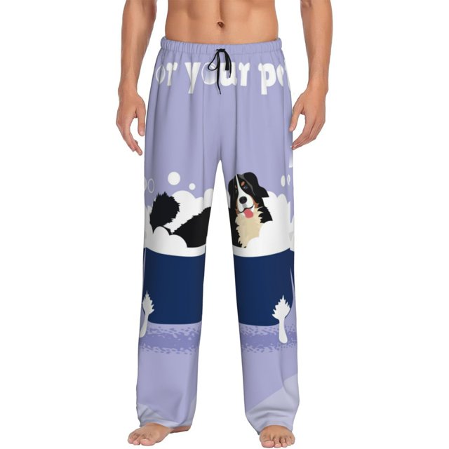Fotbe Bernese Mountain Dog Sitting Bath Tub Pantalones de Pijama para Hombre, Pantalones de Dormir, Pantalones de Casa con Cintura Ajustable y Bolsillos-Medium