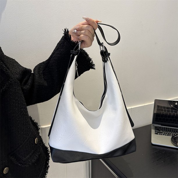 Bolso Mujer PU Cuero Patchwork Hombro Bandolera Tote Mano Blanco