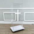 thumbnail image 4 of FixtureDisplays® Clear Acrylic Podium Pulpit Lectern 23X16X46.3" Christian White Cross with Engineered Wood (MDF) Base and 2" Casters 102702+1803CROSS, 4 of 12