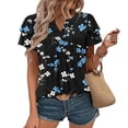thumbnail image 6 of cocolona Womens Summer Casual Dressy Blouse V Neck Ruffle Short Sleeve Front Pleated Tops Fashion Floral Print T-Shirts, 6 of 6
