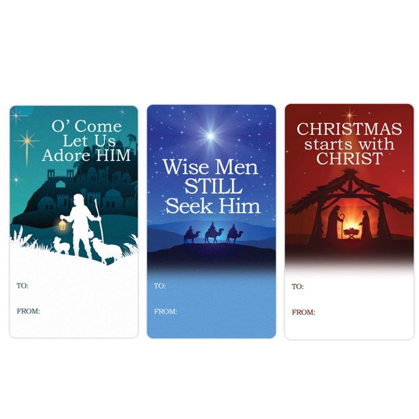 Religious Christian Faith Christmas Gift Wrap Tags Navitity Themed