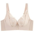 thumbnail image 1 of Dorinao Women Solid Color Lace Patchwork No Ring Adjustable Shoulder Straps Front Buckle Plus Size Bra, Pink, 42, 1 of 2