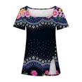 thumbnail image 4 of Tops de Vacances pour Femmes Mode Femmes Casual Imprimé Col Rond Manches Courtes Tops Chemisiers Amples, 4 of 5