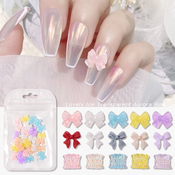 SmartBy 30Pcs/Set Nail Bow Rhinestone Easy to Stick 3D Resin DIY Manicure Butterfly Rhinestone for Beauty