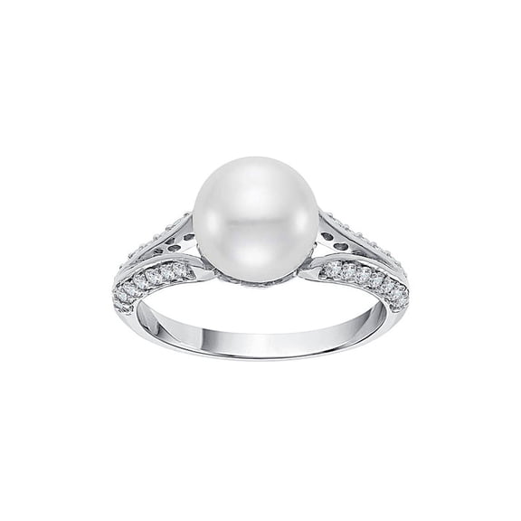 Prong Set Diamond and Pearl Fashion Ring in 10K White Gold (1/3 cttw, G-H, I2-I3)