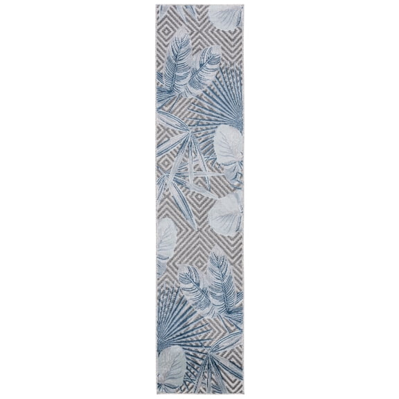 SAFAVIEH Cabana Salima Botanical Indoor/Outdoor Runner Rug, Ivory/Navy, 2' x 10'