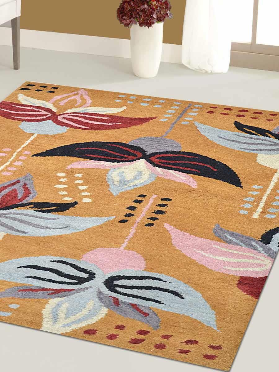 Rugsotic Carpets Hand Tufted Wool 8 X11 Area Rug Floral Gold K00669 Walmart Com Walmart Com