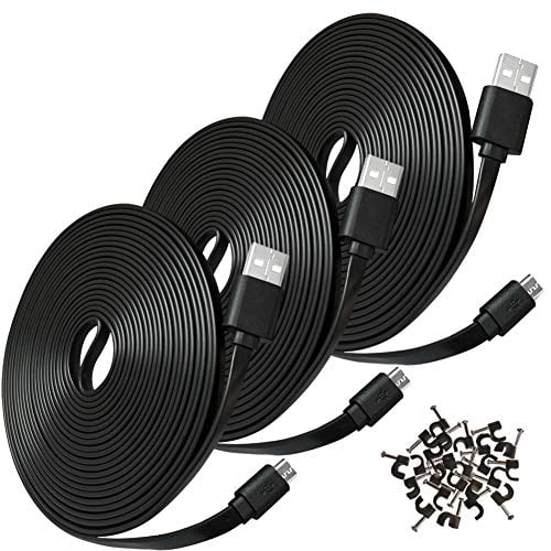 MOYEEL 2 Pack 16.4FT Flat Power Extension Cable Compatible with Wyze Cam/Wyze Cam Pan,Yi Camera,NestCam Indoor,Blink XT Camera,Netvue Cam,USB to Micro USB Charging Cord for Home Security Camera 