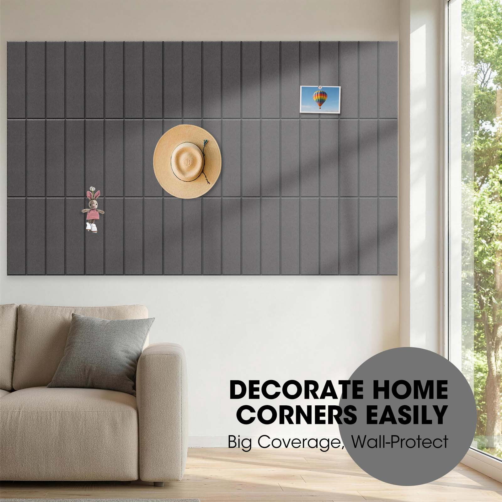 MYMULIKE  15 Pack Large Cork Board for Wall 59" x 36",Felt Bulletin Board with 75 Push Pins,Thick Cork Board for Office Kitchen Classroom, Dark Greyck