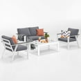 thumbnail image 2 of 4 Seat Aluminum Patio Furniture Set Modern Outdoor Sofa with Water-Resistant Cushions, Metal Patio Conversation Set with Coffee Table for Balcony, Front Porch, Backyard, White, 2 of 9