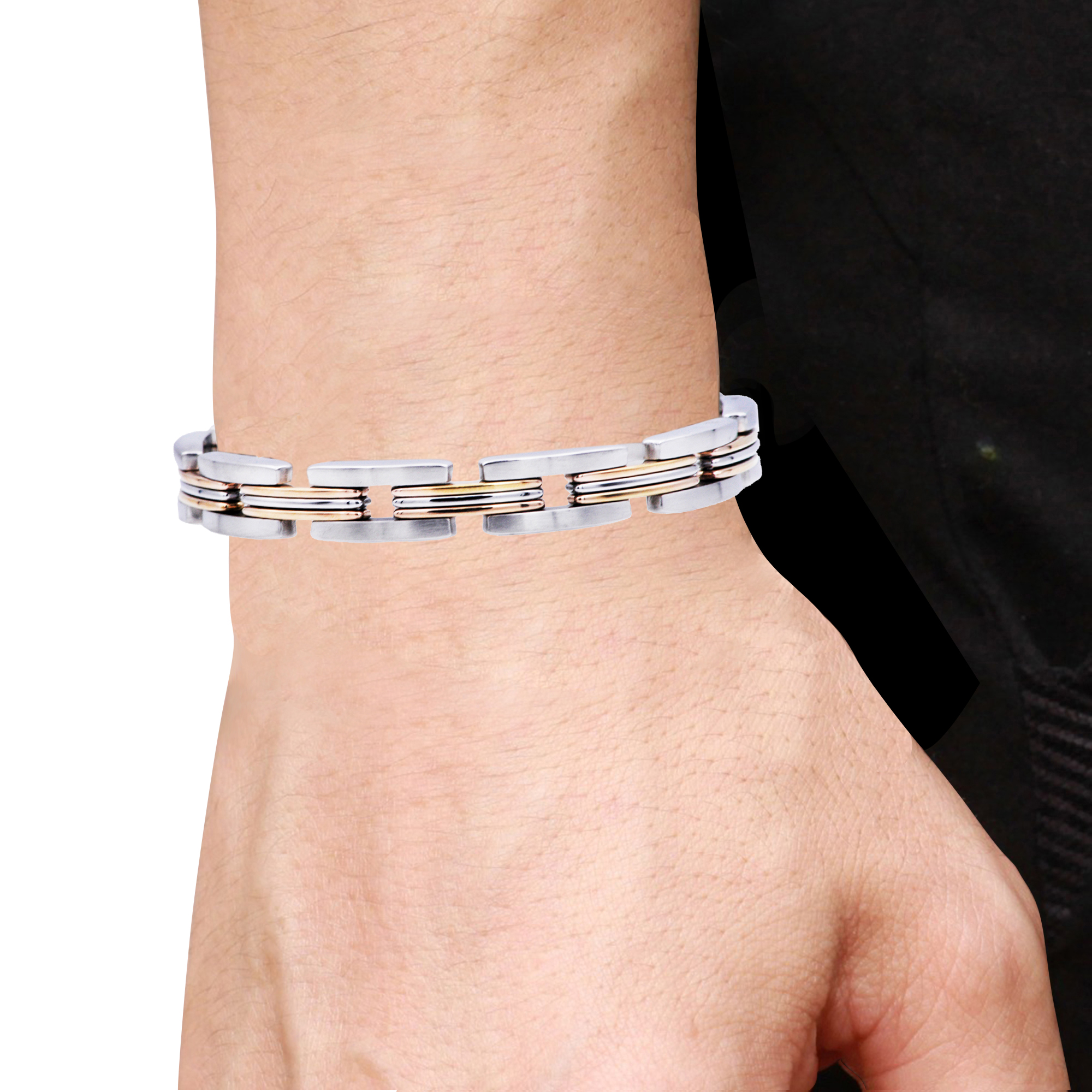 Arista Men's Fashion Bracelet in Rose Plated Solid Stainless Steel, 8.5"