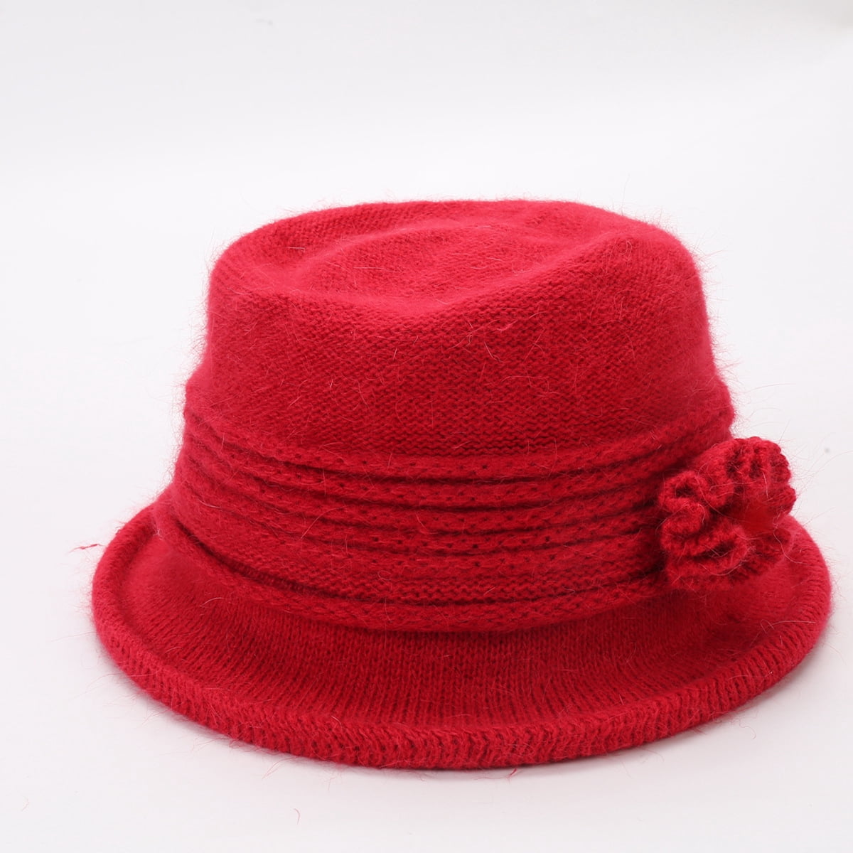 Women Winter Knit 1920s Vintage Bucket Bowler Hat Round Brim Hat, Light Khaki Women Winter Knit 1920s Vintage Bucket Bowler Hat Round Brim  main image 2