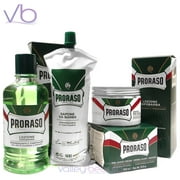 PRORASO Green Line Barber Set with Pre/Post Shave Cream, After Shave Lotion, and Shaving Cream