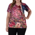 thumbnail image 3 of Sewkxo Scrub Top Women American Independence Day Graphic Short Sleeve V Neck Scrub Top Loose Summer Nursing Uniforms Top with Pockets,Hot Pink XL, 3 of 5