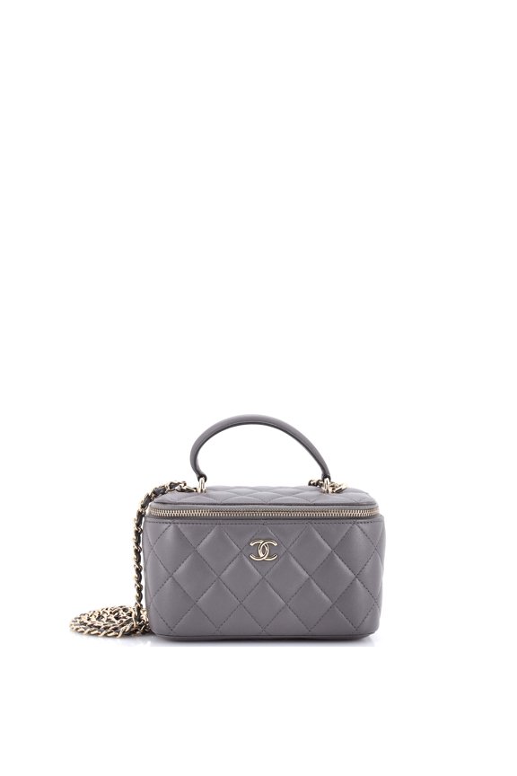 Pre-Owned Classic Top Handle Vanity Case with Chain Quilted Lambskin Small By Rebag