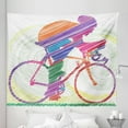 thumbnail image 1 of Modern Tapestry, Sketch Hand Drawn Image of a Cycling Man on Bike Sun Grass Art Print, Fabric Wall Hanging Decor for Bedroom Living Room Dorm, 5 Sizes, Multicolor, by Ambesonne, 1 of 1