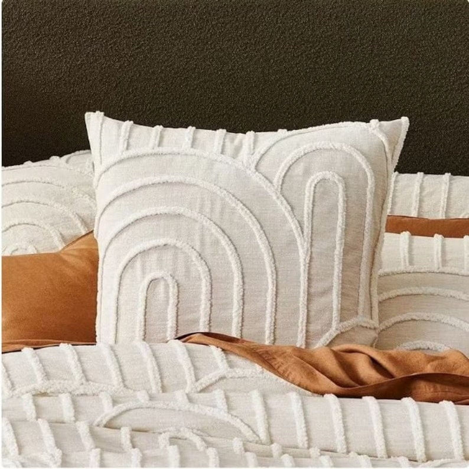 HandloomBazzar Boho Hand Tufted Duvet Cover 3 Pieces Bedding Set with Zip Closure, Corner Ties with 2 Pillow Shams Twin Size Off White Adults