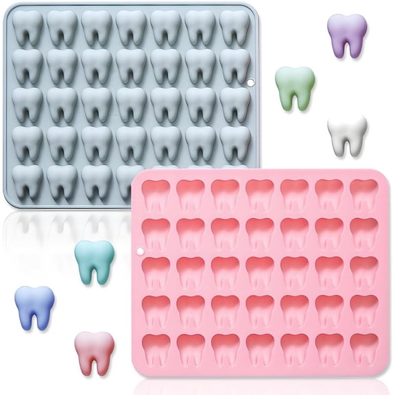 ABCISI 2 Pack Mini Silicone Teeth Mold, 35 Cavity 3D Small Molar Molds Tray, DIY Baking Decorating Tools for Chocolate Gummy Candy Jelly Fondant Dessert Resin Clay
