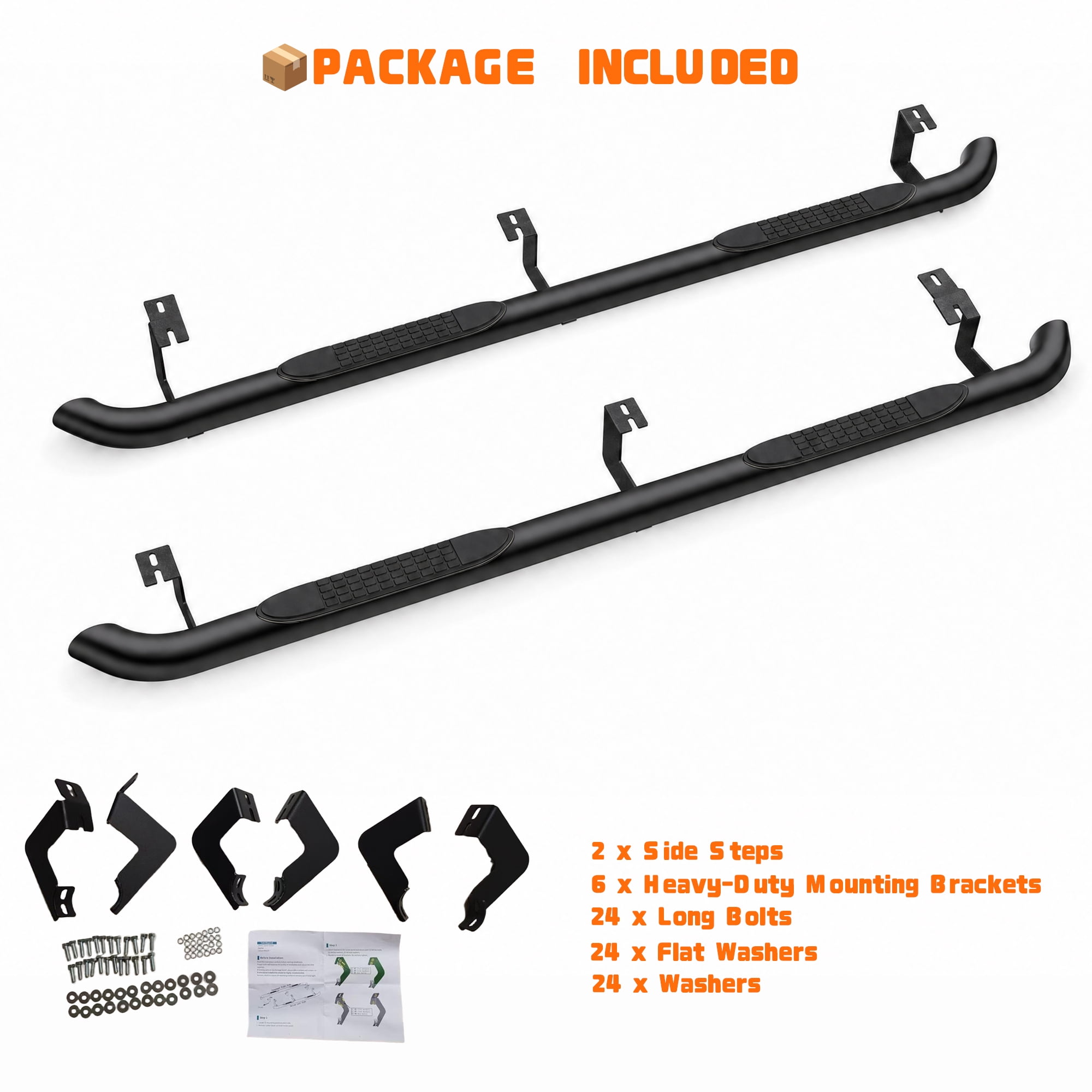 2-Piece 4-Inch Running Boards Side Steps for Toyota Tacoma 2005-2023 Crew Cab, Oval Straight Carbon Steel Nerf Bars with Black Powder Coat, Black