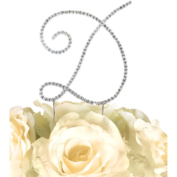 Rhinestone Cake Topper - Simply Elegant Letter D - Large - Silver