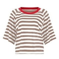 thumbnail image 2 of Prolriy Womens Summer Tops Women's 2025 European and American Summer Short Sleeved Striped T Shirt Short Sleeved Color Matching Design Loose Basic T Shirt Top Summer Shirts for Women Khaki S, 2 of 6