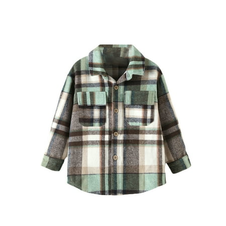 

xingqing 0-5Y Toddler Boy Girl Flannel Shirt Jacket Plaid Long Sleeve Lapel Button Down Shacket Fall Winter Coat Olive Green 6-7 Years