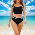 thumbnail image 6 of Women's Bikini Swimsuits Sevevn Women's High Waisted Bikini Sets Two Piece Swimsuits Sporty Tummy Control Bathing Suit Color Block Swim Suit Black L, 6 of 8