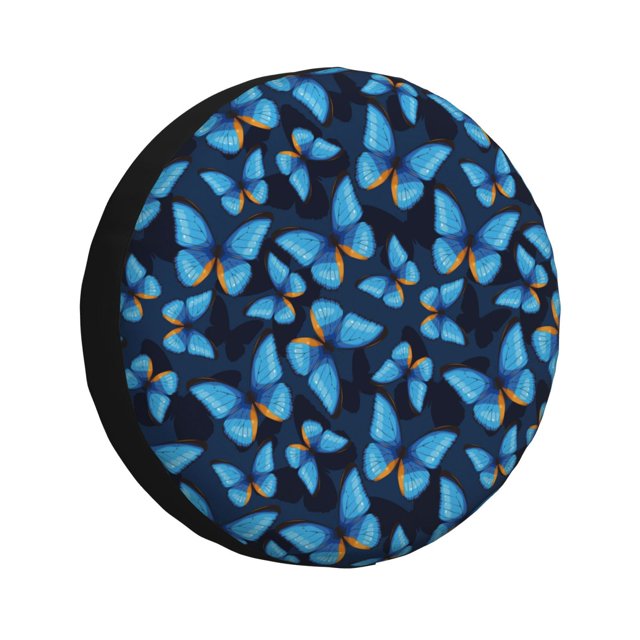 Fotbe Blue Butterfly Funda de Llanta de Repuesto con Estampado, Engrosada, Ajuste Universal para Jeep, Remolque, RV, SUV, Camión-16 inch