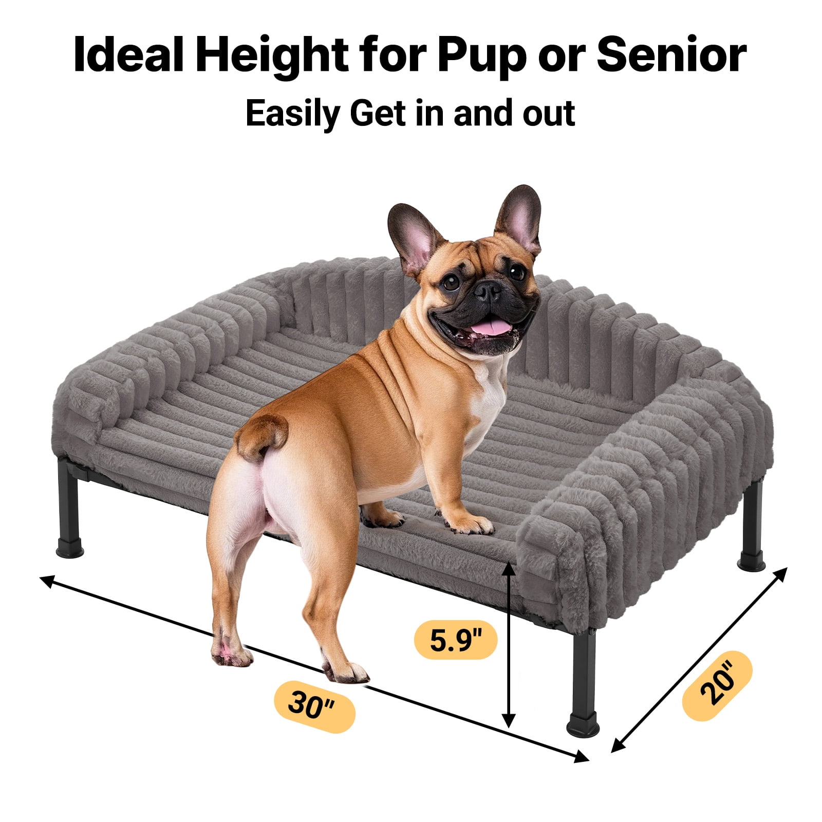 Veehoo Orthopedic Elevated Dog Bed with Bolster Cushion, Plush Dog Couch Beds, 30 x 20 Inches, Grey