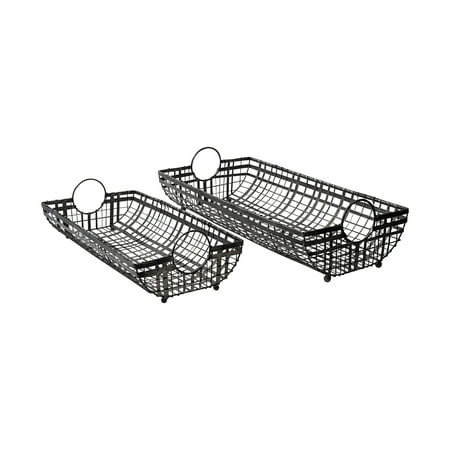 

HomeRoots 376049 Gray Metal with Circle Handle Trays - Set of 2
