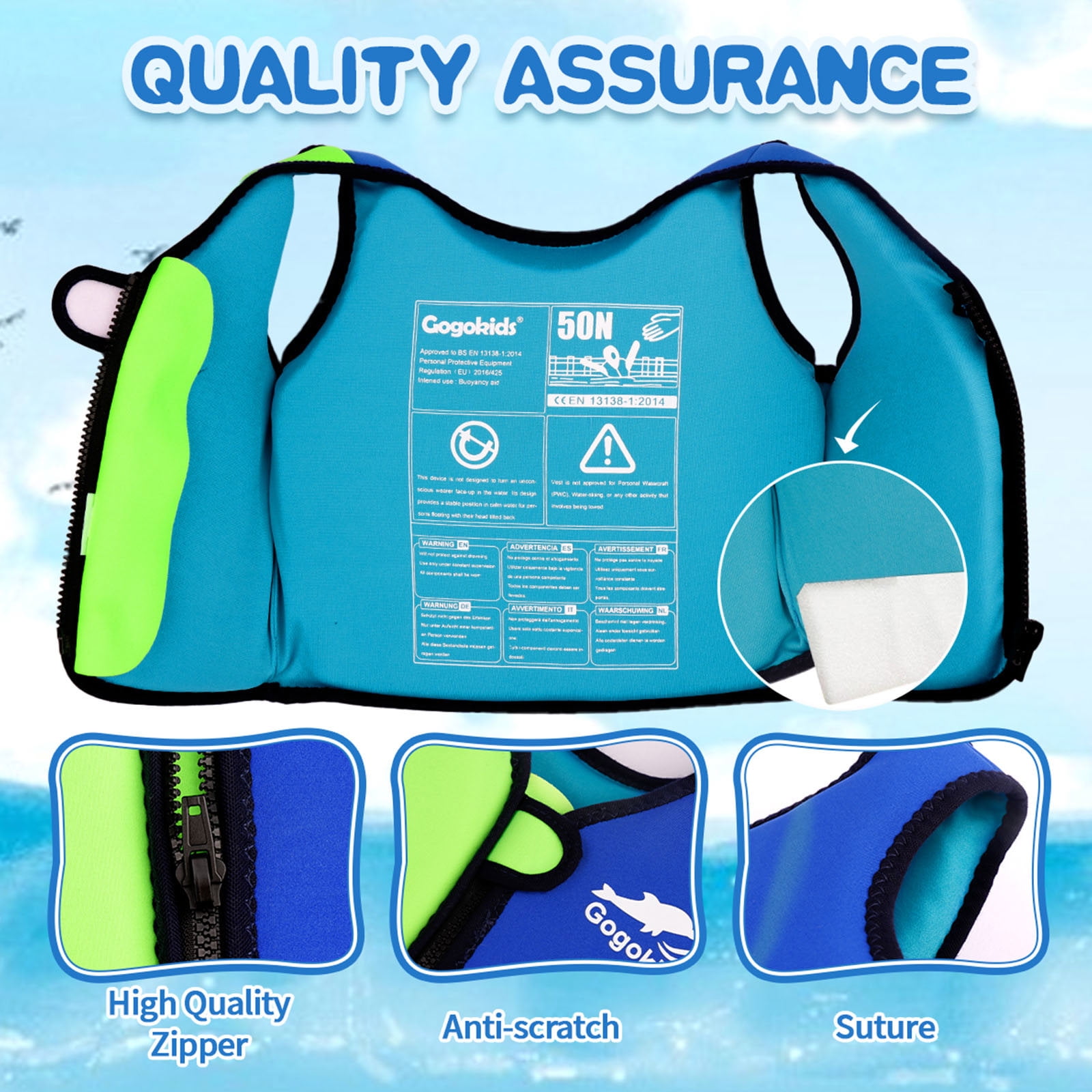 Gogokids Kids Swim Vest Life Jacket-Toddler Flotation Buoyancy Trainer Vests Swimming Aid Jacket for Boys/Girls Age 2-8 Years