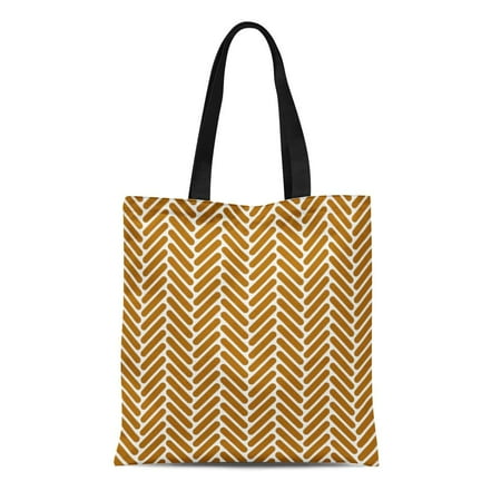 Tote Caramel (ASHLEIGH Canvas Tote Bag Brown Zigzag Classic Herringbone Pattern in Caramel and Designer Reusable Handbag Shoulder Grocery Shopping)