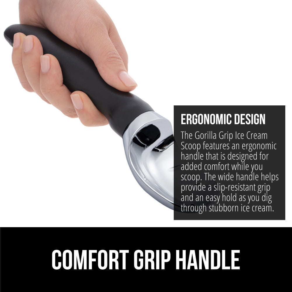 GORILLA GRIP Ice Cream Scoop Professional Grade Ice Cream Scooper for Perfect Round Scoops Black